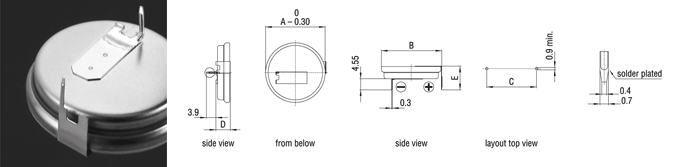 2 pins horizontal through-hole mounting (HF types)